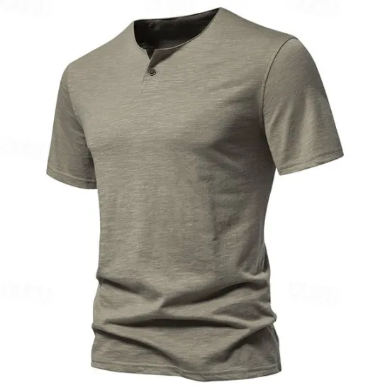 Clearance OUKU Men's Button T Shirt T Shirt Tee Short Sleeve Shirt Short Sleeve Crew Neck Spring & Summer Plain Fashion Designer Basic Buttons Vacation Street Going out Wine Black White Top Tee for Men