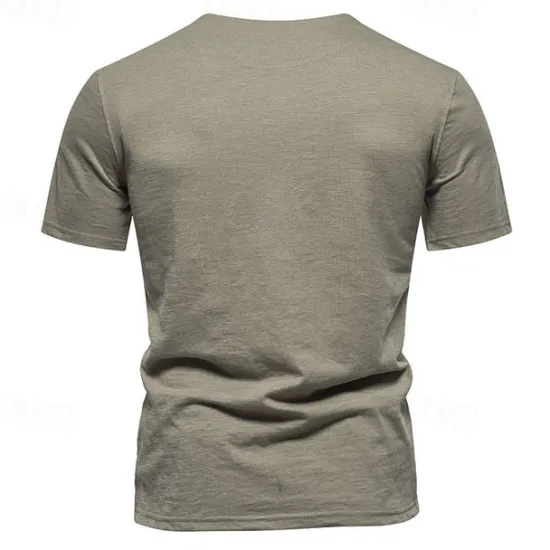 Clearance OUKU Men's Button T Shirt T Shirt Tee Short Sleeve Shirt Short Sleeve Crew Neck Spring & Summer Plain Fashion Designer Basic Buttons Vacation Street Going out Wine Black White Top Tee for Men
