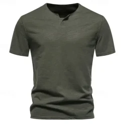 Clearance OUKU Men's Button T Shirt T Shirt Tee Short Sleeve Shirt Short Sleeve Crew Neck Spring & Summer Plain Fashion Designer Basic Buttons Vacation Street Going out Wine Black White Top Tee for Men