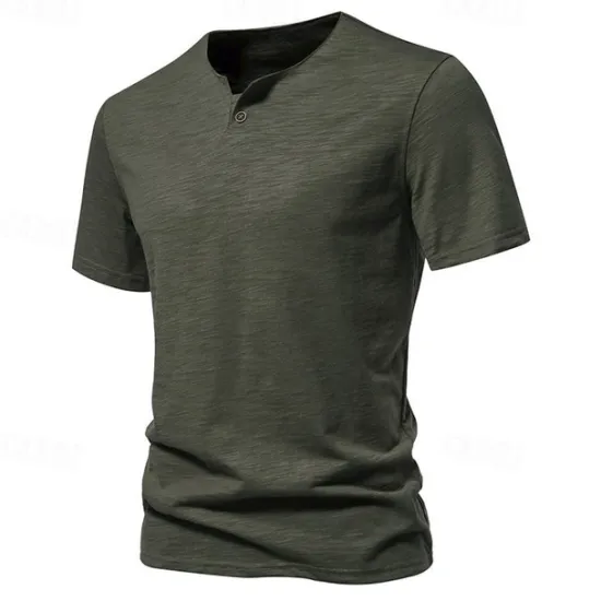 Clearance OUKU Men's Button T Shirt T Shirt Tee Short Sleeve Shirt Short Sleeve Crew Neck Spring & Summer Plain Fashion Designer Basic Buttons Vacation Street Going out Wine Black White Top Tee for Men