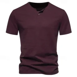 Clearance OUKU Men's Button T Shirt T Shirt Tee Short Sleeve Shirt Short Sleeve Crew Neck Spring & Summer Plain Fashion Designer Basic Buttons Vacation Street Going out Wine Black White Top Tee for Men