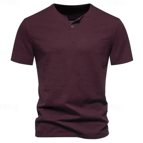 Clearance OUKU Men's Button T Shirt T Shirt Tee Short Sleeve Shirt Short Sleeve Crew Neck Spring & Summer Plain Fashion Designer Basic Buttons Vacation Street Going out Wine Black White Top Tee for Men