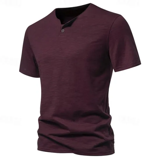 Clearance OUKU Men's Button T Shirt T Shirt Tee Short Sleeve Shirt Short Sleeve Crew Neck Spring & Summer Plain Fashion Designer Basic Buttons Vacation Street Going out Wine Black White Top Tee for Men