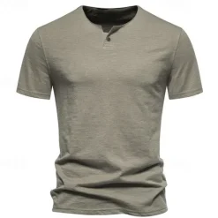 Clearance OUKU Men's Button T Shirt T Shirt Tee Short Sleeve Shirt Short Sleeve Crew Neck Spring & Summer Plain Fashion Designer Basic Buttons Vacation Street Going out Wine Black White Top Tee for Men