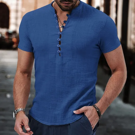 New OUKU Men's Button T Shirt T Shirt Henley Shirt Tee Short Sleeve Henley Summer Spring Plain Fashion Designer Basic Buttons Vacation Street Going out Apricot Black White Top Tee for Men