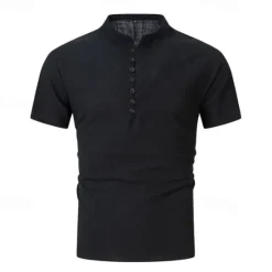 New OUKU Men's Button T Shirt T Shirt Henley Shirt Tee Short Sleeve Henley Summer Spring Plain Fashion Designer Basic Buttons Vacation Street Going out Apricot Black White Top Tee for Men