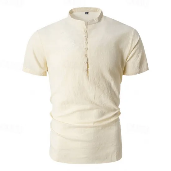 New OUKU Men's Button T Shirt T Shirt Henley Shirt Tee Short Sleeve Henley Summer Spring Plain Fashion Designer Basic Buttons Vacation Street Going out Apricot Black White Top Tee for Men