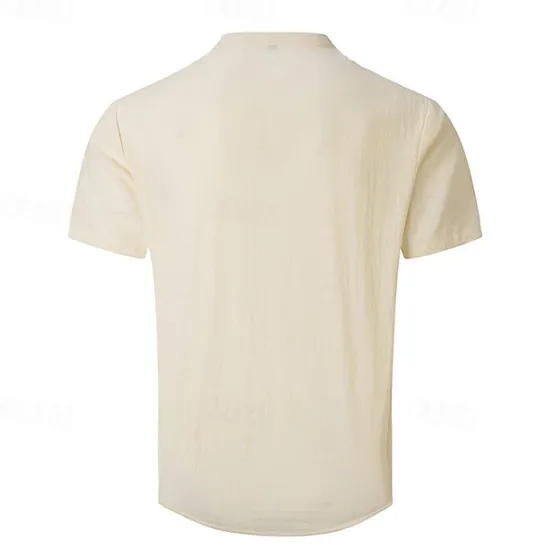 New OUKU Men's Button T Shirt T Shirt Henley Shirt Tee Short Sleeve Henley Summer Spring Plain Fashion Designer Basic Buttons Vacation Street Going out Apricot Black White Top Tee for Men