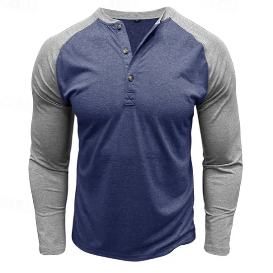 Best OUKU Men's Button T Shirt T Shirt Henley Shirt Tee Long Sleeve Henley Spring & Fall Color Block Fashion Designer Basic Patchwork Vacation Street Going out Black Dark Red Yellow Top Tee for Men