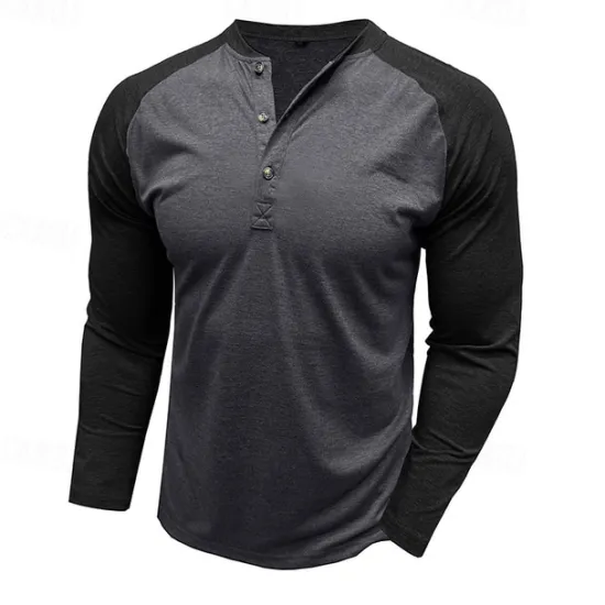 Best OUKU Men's Button T Shirt T Shirt Henley Shirt Tee Long Sleeve Henley Spring & Fall Color Block Fashion Designer Basic Patchwork Vacation Street Going out Black Dark Red Yellow Top Tee for Men