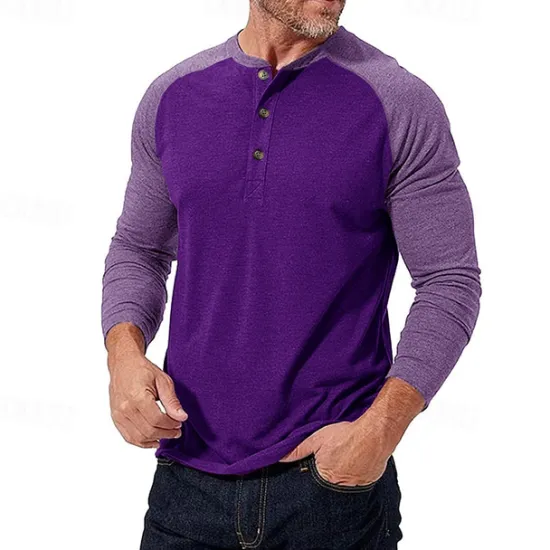 Best OUKU Men's Button T Shirt T Shirt Henley Shirt Tee Long Sleeve Henley Spring & Fall Color Block Fashion Designer Basic Patchwork Vacation Street Going out Black Dark Red Yellow Top Tee for Men