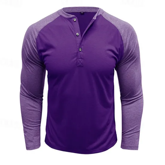 Best OUKU Men's Button T Shirt T Shirt Henley Shirt Tee Long Sleeve Henley Spring & Fall Color Block Fashion Designer Basic Patchwork Vacation Street Going out Black Dark Red Yellow Top Tee for Men