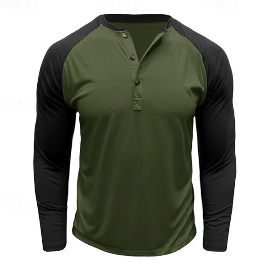 Best OUKU Men's Button T Shirt T Shirt Henley Shirt Tee Long Sleeve Henley Spring & Fall Color Block Fashion Designer Basic Patchwork Vacation Street Going out Black Dark Red Yellow Top Tee for Men