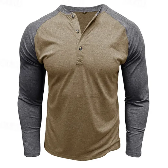 Best OUKU Men's Button T Shirt T Shirt Henley Shirt Tee Long Sleeve Henley Spring & Fall Color Block Fashion Designer Basic Patchwork Vacation Street Going out Black Dark Red Yellow Top Tee for Men