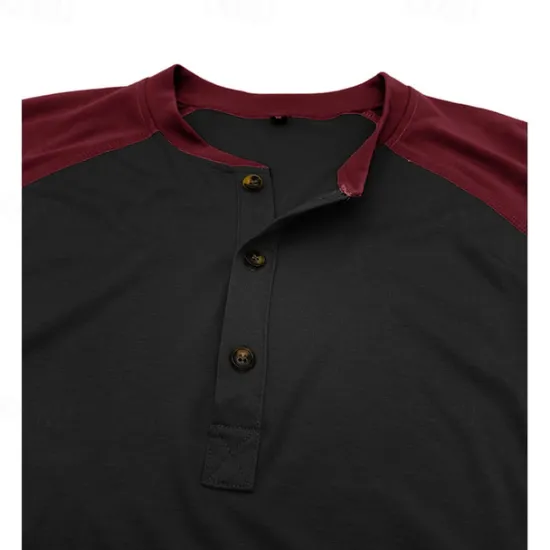 Best OUKU Men's Button T Shirt T Shirt Henley Shirt Tee Long Sleeve Henley Spring & Fall Color Block Fashion Designer Basic Patchwork Vacation Street Going out Black Dark Red Yellow Top Tee for Men