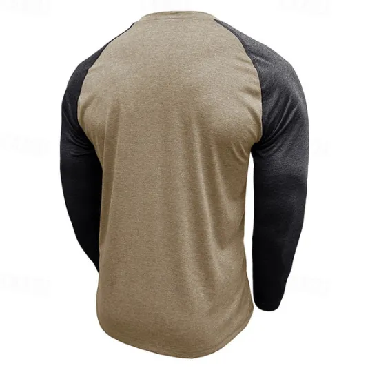 Best OUKU Men's Button T Shirt T Shirt Henley Shirt Tee Long Sleeve Henley Spring & Fall Color Block Fashion Designer Basic Patchwork Vacation Street Going out Black Dark Red Yellow Top Tee for Men