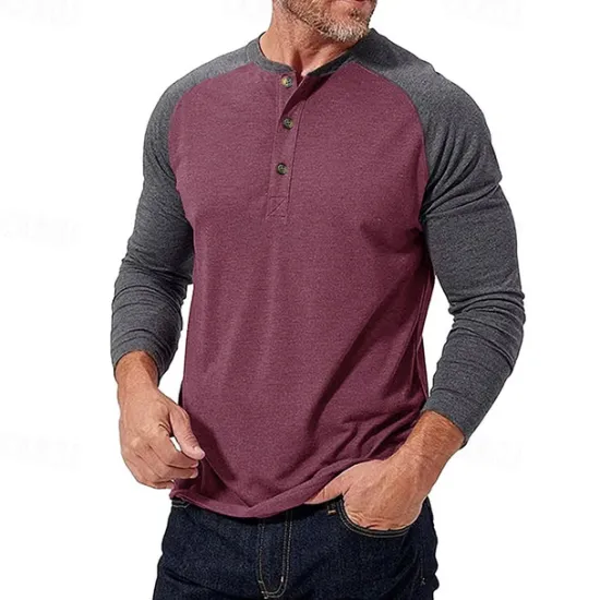 Best OUKU Men's Button T Shirt T Shirt Henley Shirt Tee Long Sleeve Henley Spring & Fall Color Block Fashion Designer Basic Patchwork Vacation Street Going out Black Dark Red Yellow Top Tee for Men