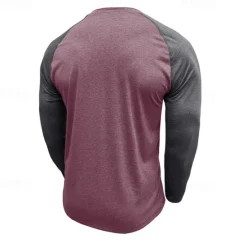 Best OUKU Men's Button T Shirt T Shirt Henley Shirt Tee Long Sleeve Henley Spring & Fall Color Block Fashion Designer Basic Patchwork Vacation Street Going out Black Dark Red Yellow Top Tee for Men