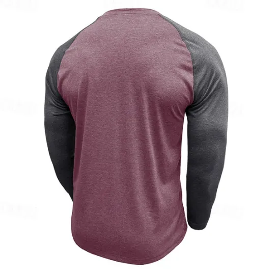 Best OUKU Men's Button T Shirt T Shirt Henley Shirt Tee Long Sleeve Henley Spring & Fall Color Block Fashion Designer Basic Patchwork Vacation Street Going out Black Dark Red Yellow Top Tee for Men