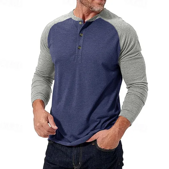 Best OUKU Men's Button T Shirt T Shirt Henley Shirt Tee Long Sleeve Henley Spring & Fall Color Block Fashion Designer Basic Patchwork Vacation Street Going out Black Dark Red Yellow Top Tee for Men