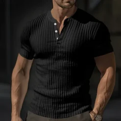Discount OUKU Men's Button T Shirt T Shirt Henley Shirt Tee Short Sleeve V Neck Spring & Summer Plain Pit Strip Fashion Designer Basic Vacation Street Going out Wine Black White Top Tee for Men
