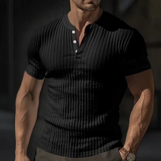 Discount OUKU Men's Button T Shirt T Shirt Henley Shirt Tee Short Sleeve V Neck Spring & Summer Plain Pit Strip Fashion Designer Basic Vacation Street Going out Wine Black White Top Tee for Men