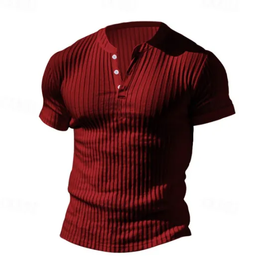 Discount OUKU Men's Button T Shirt T Shirt Henley Shirt Tee Short Sleeve V Neck Spring & Summer Plain Pit Strip Fashion Designer Basic Vacation Street Going out Wine Black White Top Tee for Men