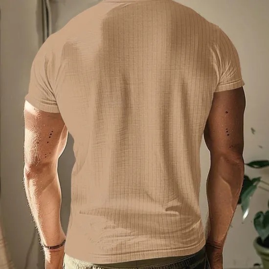 Discount OUKU Men's Button T Shirt T Shirt Henley Shirt Tee Short Sleeve V Neck Spring & Summer Plain Pit Strip Fashion Designer Basic Vacation Street Going out Wine Black White Top Tee for Men