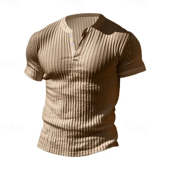Discount OUKU Men's Button T Shirt T Shirt Henley Shirt Tee Short Sleeve V Neck Spring & Summer Plain Pit Strip Fashion Designer Basic Vacation Street Going out Wine Black White Top Tee for Men