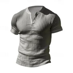 Discount OUKU Men's Button T Shirt T Shirt Henley Shirt Tee Short Sleeve V Neck Spring & Summer Plain Pit Strip Fashion Designer Basic Vacation Street Going out Wine Black White Top Tee for Men