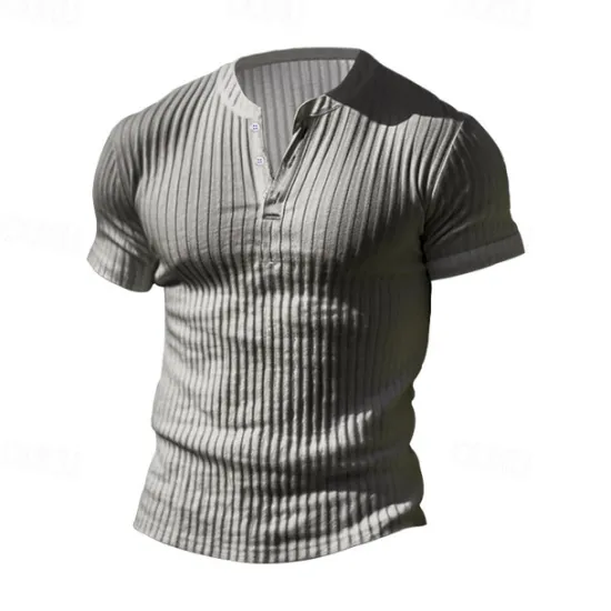 Discount OUKU Men's Button T Shirt T Shirt Henley Shirt Tee Short Sleeve V Neck Spring & Summer Plain Pit Strip Fashion Designer Basic Vacation Street Going out Wine Black White Top Tee for Men
