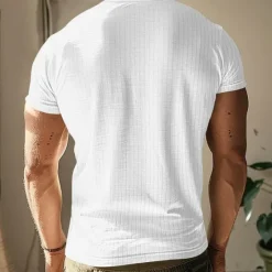 Discount OUKU Men's Button T Shirt T Shirt Henley Shirt Tee Short Sleeve V Neck Spring & Summer Plain Pit Strip Fashion Designer Basic Vacation Street Going out Wine Black White Top Tee for Men