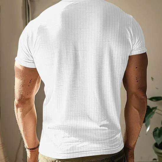 Discount OUKU Men's Button T Shirt T Shirt Henley Shirt Tee Short Sleeve V Neck Spring & Summer Plain Pit Strip Fashion Designer Basic Vacation Street Going out Wine Black White Top Tee for Men