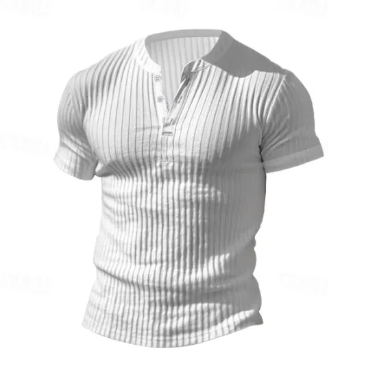 Discount OUKU Men's Button T Shirt T Shirt Henley Shirt Tee Short Sleeve V Neck Spring & Summer Plain Pit Strip Fashion Designer Basic Vacation Street Going out Wine Black White Top Tee for Men