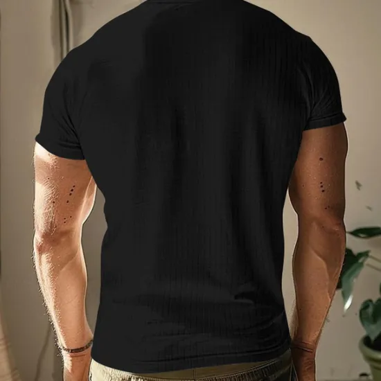 Discount OUKU Men's Button T Shirt T Shirt Henley Shirt Tee Short Sleeve V Neck Spring & Summer Plain Pit Strip Fashion Designer Basic Vacation Street Going out Wine Black White Top Tee for Men
