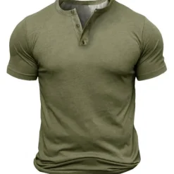Discount OUKU Men's Button T Shirt T Shirt Henley Shirt Tee Short Sleeve Henley Summer Solid Color Designer Basic Classic Button-Down Outdoor Daily Sports Black Army Green Blue Top Tee for Men