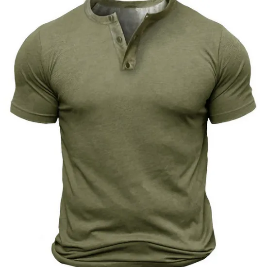 Discount OUKU Men's Button T Shirt T Shirt Henley Shirt Tee Short Sleeve Henley Summer Solid Color Designer Basic Classic Button-Down Outdoor Daily Sports Black Army Green Blue Top Tee for Men