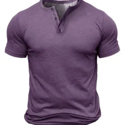 Discount OUKU Men's Button T Shirt T Shirt Henley Shirt Tee Short Sleeve Henley Summer Solid Color Designer Basic Classic Button-Down Outdoor Daily Sports Black Army Green Blue Top Tee for Men