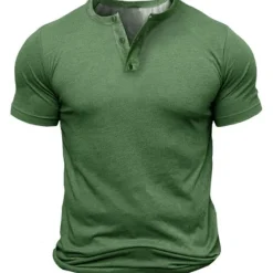 Discount OUKU Men's Button T Shirt T Shirt Henley Shirt Tee Short Sleeve Henley Summer Solid Color Designer Basic Classic Button-Down Outdoor Daily Sports Black Army Green Blue Top Tee for Men