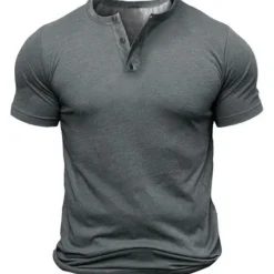 Discount OUKU Men's Button T Shirt T Shirt Henley Shirt Tee Short Sleeve Henley Summer Solid Color Designer Basic Classic Button-Down Outdoor Daily Sports Black Army Green Blue Top Tee for Men