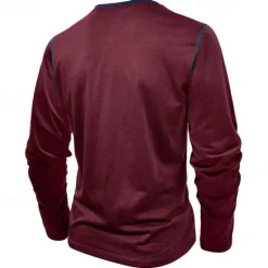 Online OUKU Men's Button T Shirt T Shirt Henley Shirt Tee Long Sleeve Henley Spring & Fall Patchwork Fashion Designer Basic Patchwork Vacation Street Going out Wine Black White Top Tee for Men
