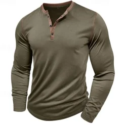 Online OUKU Men's Button T Shirt T Shirt Henley Shirt Tee Long Sleeve Henley Spring & Fall Patchwork Fashion Designer Basic Patchwork Vacation Street Going out Wine Black White Top Tee for Men