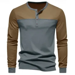 Hot OUKU Men's Button T Shirt T Shirt Henley Shirt Tee Long Sleeve Henley Spring & Fall Color Block Fashion Designer Basic Patchwork Vacation Street Going out Black Brown Army Green Top Tee for Men