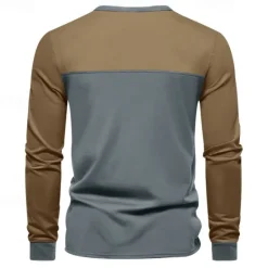 Hot OUKU Men's Button T Shirt T Shirt Henley Shirt Tee Long Sleeve Henley Spring & Fall Color Block Fashion Designer Basic Patchwork Vacation Street Going out Black Brown Army Green Top Tee for Men