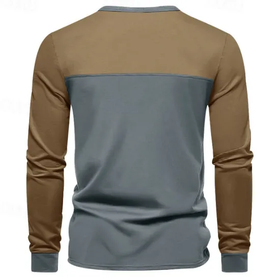 Hot OUKU Men's Button T Shirt T Shirt Henley Shirt Tee Long Sleeve Henley Spring & Fall Color Block Fashion Designer Basic Patchwork Vacation Street Going out Black Brown Army Green Top Tee for Men