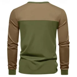 Hot OUKU Men's Button T Shirt T Shirt Henley Shirt Tee Long Sleeve Henley Spring & Fall Color Block Fashion Designer Basic Patchwork Vacation Street Going out Black Brown Army Green Top Tee for Men