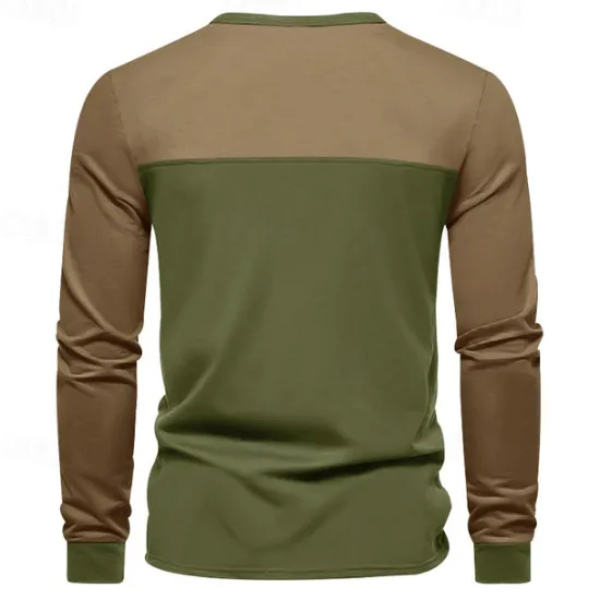 Hot OUKU Men's Button T Shirt T Shirt Henley Shirt Tee Long Sleeve Henley Spring & Fall Color Block Fashion Designer Basic Patchwork Vacation Street Going out Black Brown Army Green Top Tee for Men