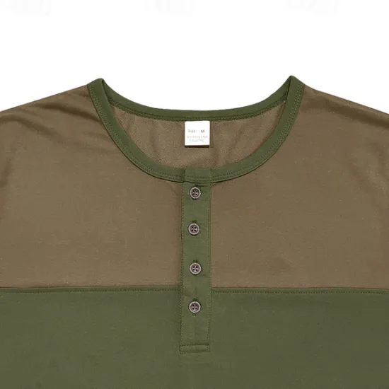 Hot OUKU Men's Button T Shirt T Shirt Henley Shirt Tee Long Sleeve Henley Spring & Fall Color Block Fashion Designer Basic Patchwork Vacation Street Going out Black Brown Army Green Top Tee for Men