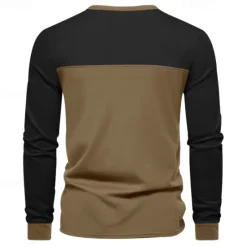 Hot OUKU Men's Button T Shirt T Shirt Henley Shirt Tee Long Sleeve Henley Spring & Fall Color Block Fashion Designer Basic Patchwork Vacation Street Going out Black Brown Army Green Top Tee for Men