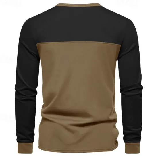 Hot OUKU Men's Button T Shirt T Shirt Henley Shirt Tee Long Sleeve Henley Spring & Fall Color Block Fashion Designer Basic Patchwork Vacation Street Going out Black Brown Army Green Top Tee for Men